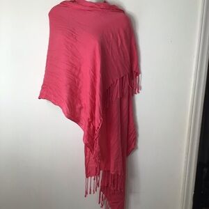 Bright Coral Pink Fringed Wrap Shawl